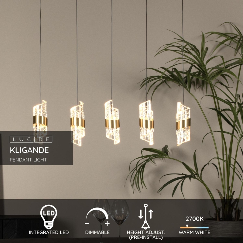 Lucide KLIGANDE - Závesné svietidlo - LED Dim. - 5x7,8W 2700K - Matt Gold / Mosadz